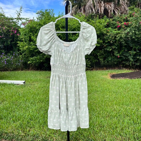 Altar'd State Green Floral Rayon Linen Smocked Peasant Prairie Dress Size S - Picture 1 of 8